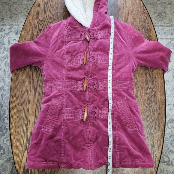 Salt & Pepper Fucshia Corduroy and Sherpa Hooded Winter Jacket Size Women Small - Picture 8 of 12